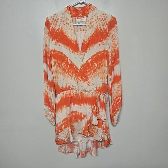 $330 Rococo Sand Orange Tie Dye Faux Wrap Mini Dress Sz S Revolve - Picture 4 of 8